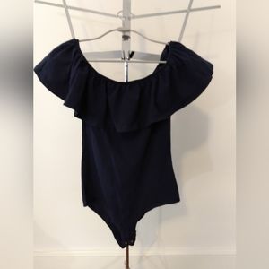 J. Crew Balletcore Dark Navy Ruffle Bodysuit